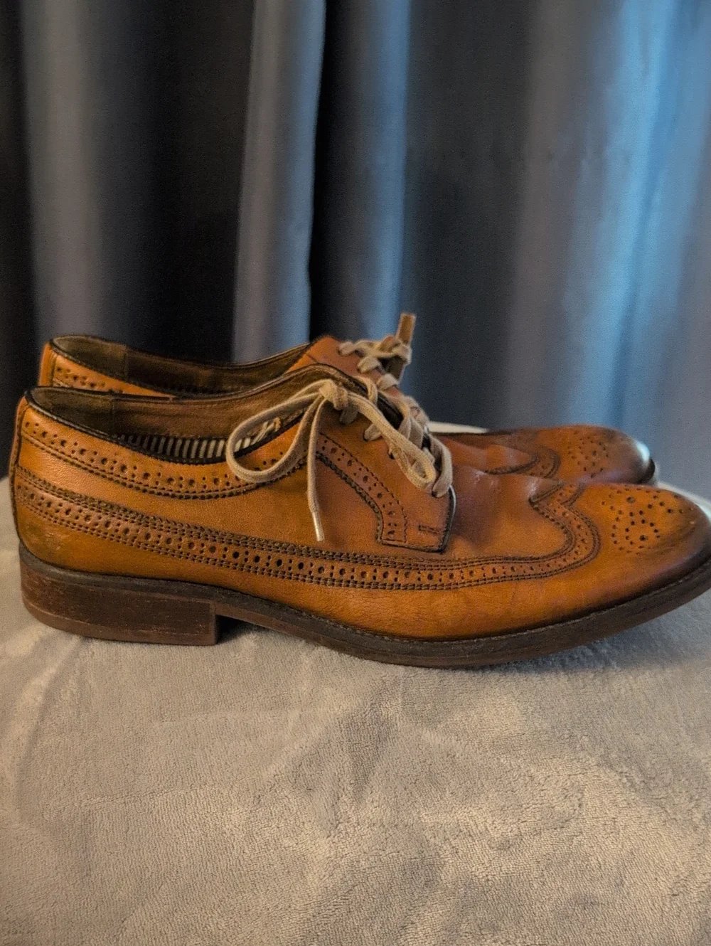 Men's Tan Leather Brogue Wing Tip Shoes - Classic Lace-Up Dress Oxfords